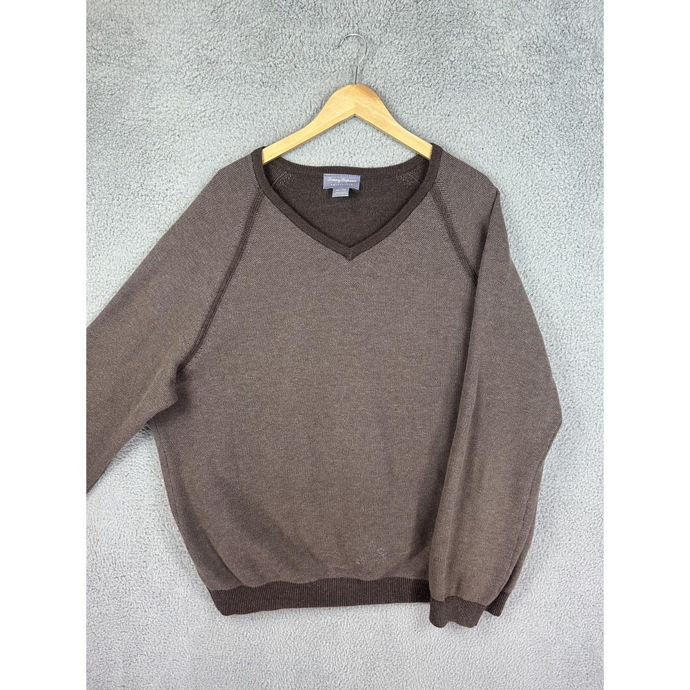 Tommy Bahama Sweater Mens 2XL Brown Reversible Pima Cotton V Neck Pullover Men
